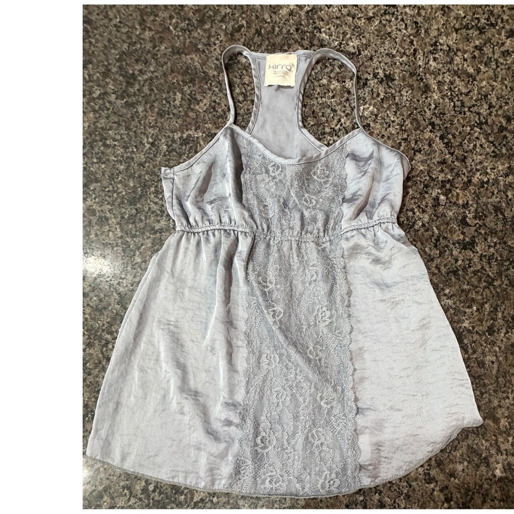 Kirra Women Silver Gray Satin Lace Racerback Empire Waist Babydoll Camisole S